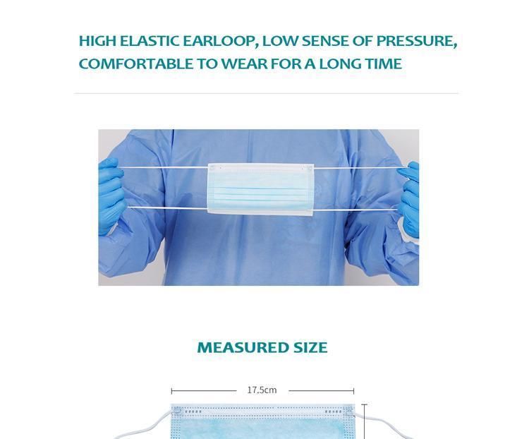 50 PCS/Box Breathable Nose Mouth Cover 3 Filter Layer Earloop Disposable Surgical Non-Woven Face Mask