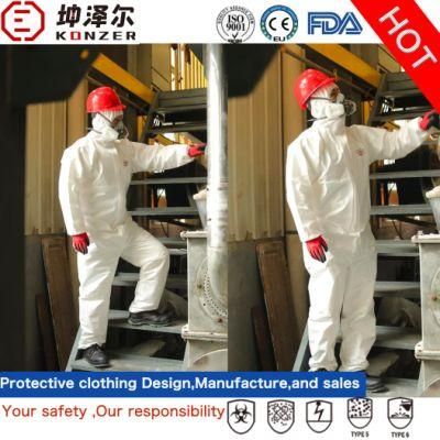 White Anti Dust Infection Disposable Personal Hooded Isolation Protective Coverall with Elastic Cuff