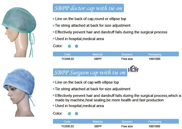 Nonwoven Disposable Surgeon Cap, Hygienic Surgeon Cap Tie-on