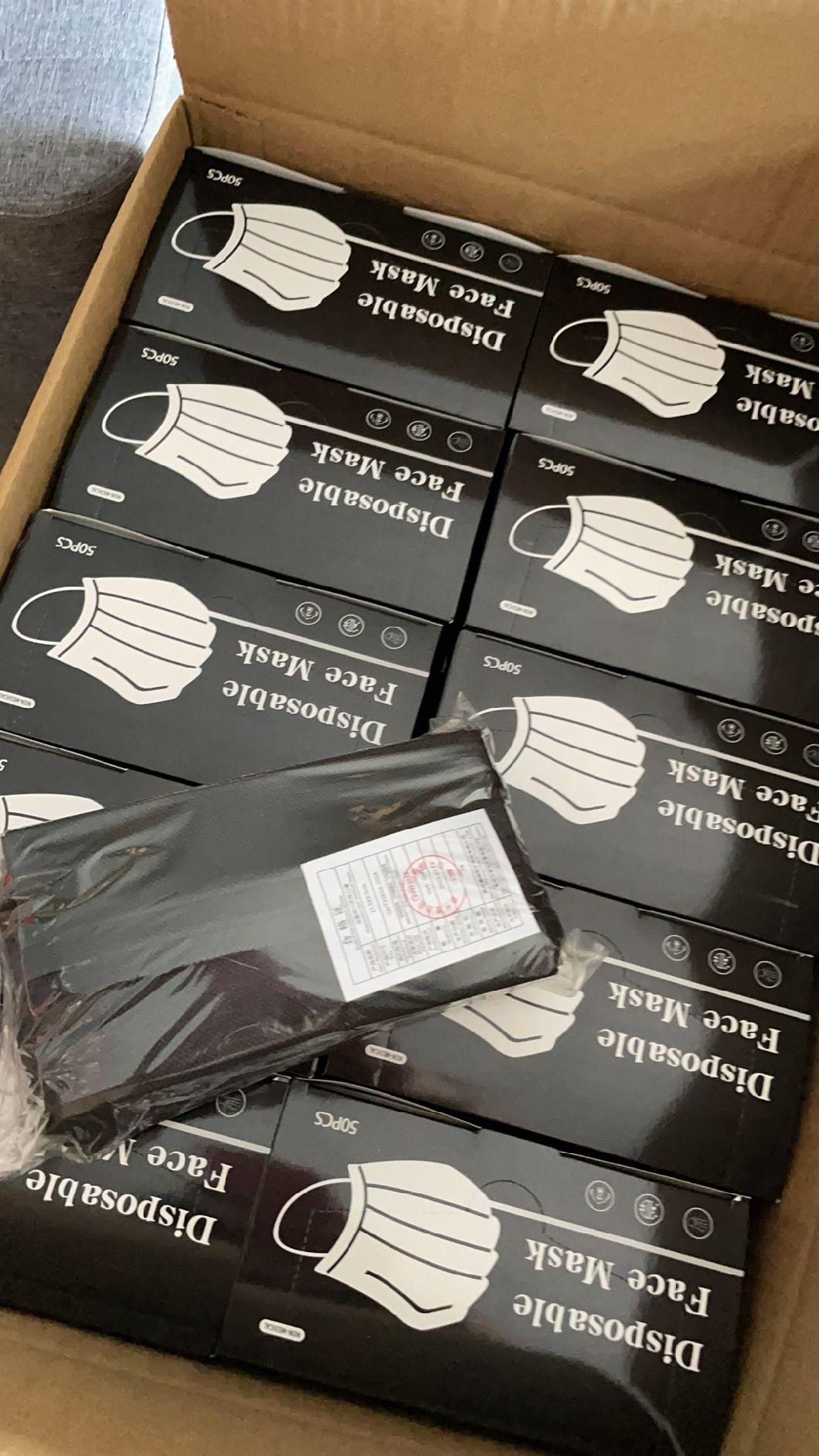 3 Ply Disposable Medical Anti Splash Dust Pm2.5 Virus FDA 510K CE En149 En14683 Approved Earloop Black Color Face Mask