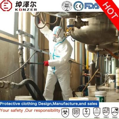 Type 5/Type 6 En14126 Nonwoven Sf Microporous Disposable PPE Protective Garments Konzer Brand