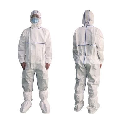 OEM ODM Custom Service White Waterproof Disposable Isolation Hazmat Safety Suit Protective Clothing with Shoe Cover