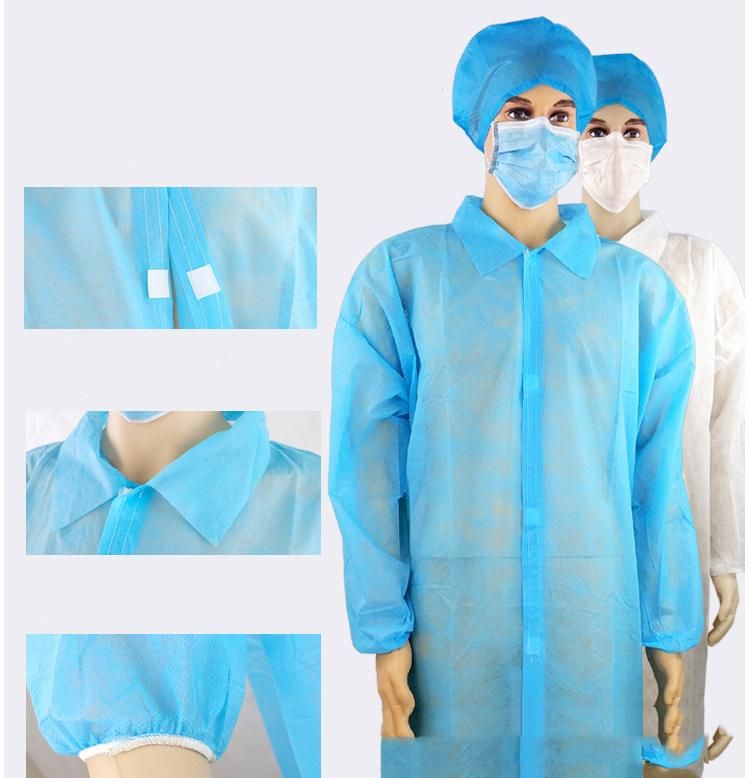 Disposable Medicla Supplies SMS PP Labcoat Jacket with Collar Zipper Snaps with CE ISO13485 From Manufacturer