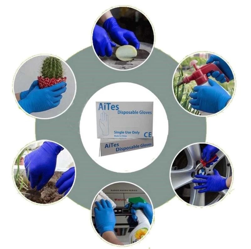 Wholesales Non-Medical Nitrile Gloves Blue Powder Free General Use Gloves with Customized Logo and Box Design with CE ISO