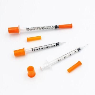 Disposable Medical Sterile Colored Insulin Syringe with Orange Cap and Needle