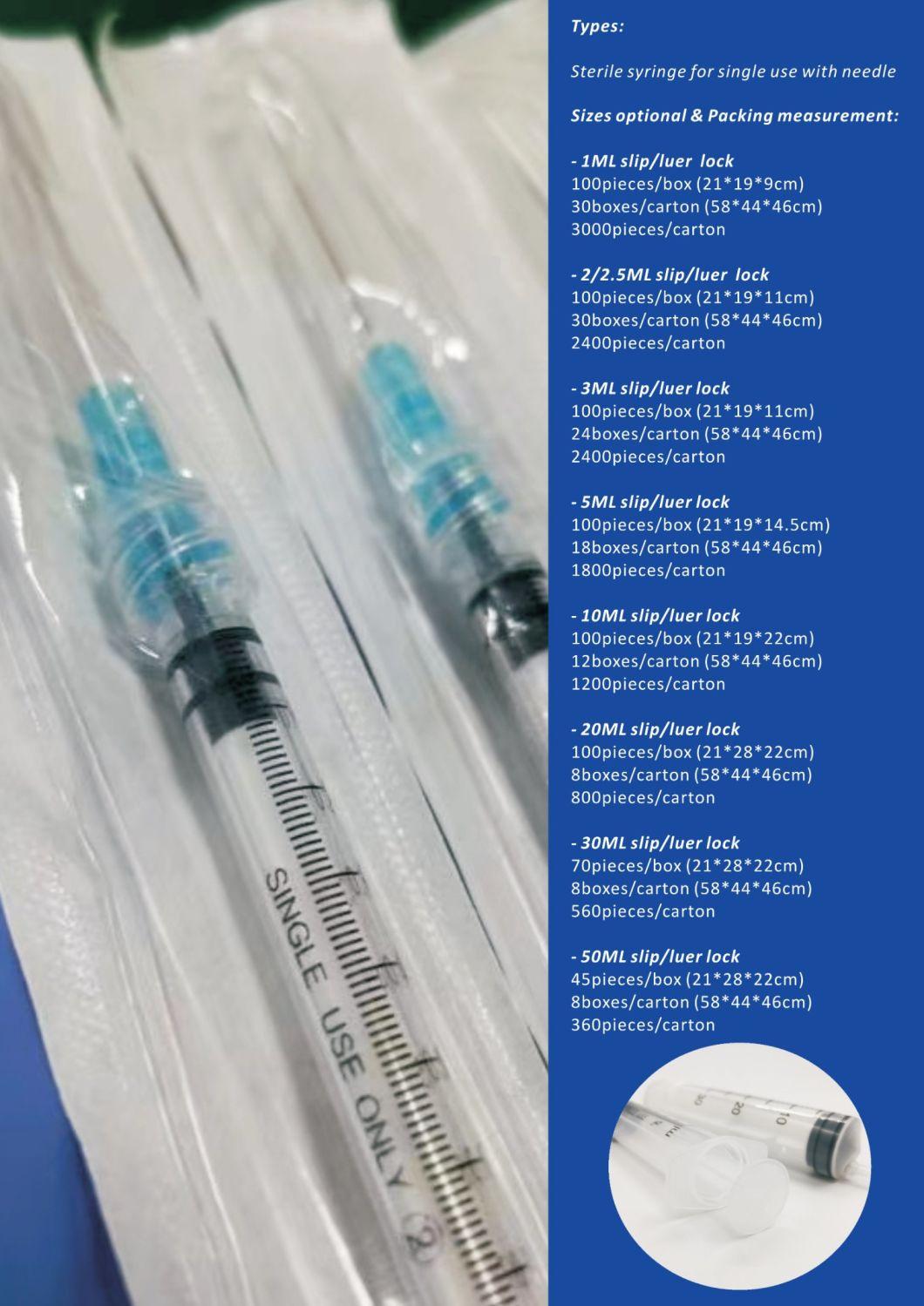 Medical Disposable Vein Injection Luer Slip Luer Lock Syringe with Needle