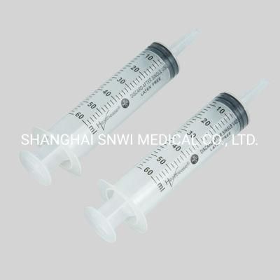 Disposable Medical Instrument Sterile Transparent 60ml PP Irrigation Syringe with Catheter Tip