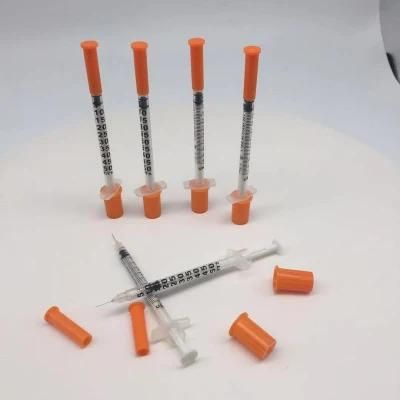 Disposable Medical Orange Cap 0.3ml Insulin Syringe with Fixed Needle