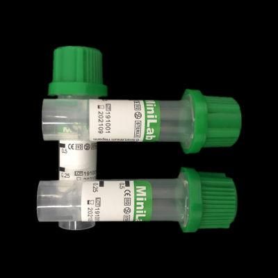 Disposable Mini 0.25/0.5ml Lithium Heparin Vacuum Blood Collection Tube Micro Blood Tube Green Cap for Laboratory Blood Test