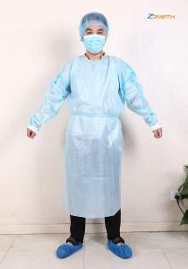 65GSM Disposable Isolation Gown with Taping 45GSM PP Non Woven Fabric and 20GSM PE Film Coated