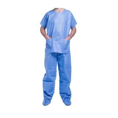 Top Quality V-Neck Hosital Patient Scrub Suits for Man &amp; Woman S/M/L/XL/XXL Non-Woven Patient Gown