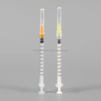 3-Part Disposable Plastic Syringe 1ml Luer Lock &amp; Luer Slip with Needle Eo Sterilized for Single Use