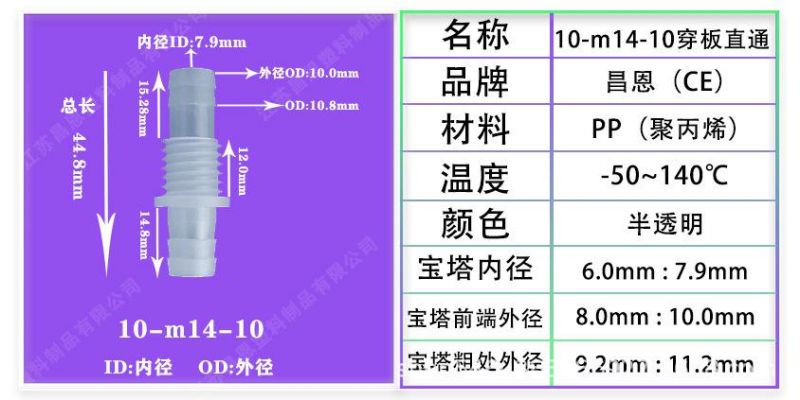 High Temperature Resistance and Corrosion Resistance Plastic Wear Plate Straight Joint Plastic Hose Joint Variable Diameter Straight Joint