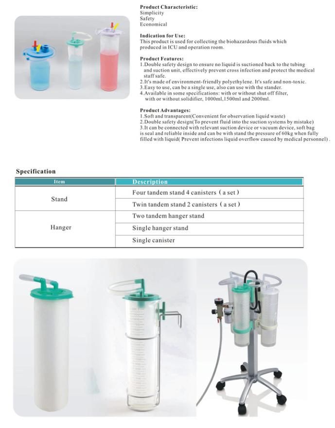 Hospital 1000ml 1500ml 2000ml ICU Disposable Medical Suction Liner