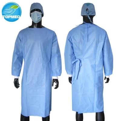 Disposable SMS Light Blue Surgical Gown with Fours Ties and Kintted Cuff