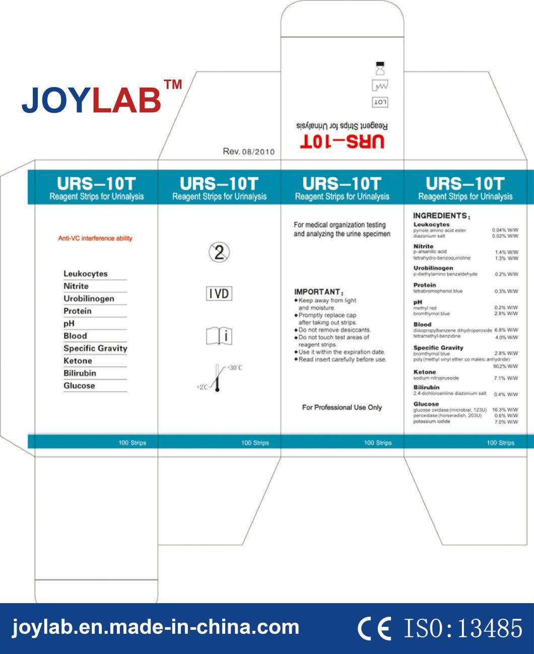 10 Parameters Urine Reagent Strips for Blood, Ketone, Glucose, pH, Urs-10t