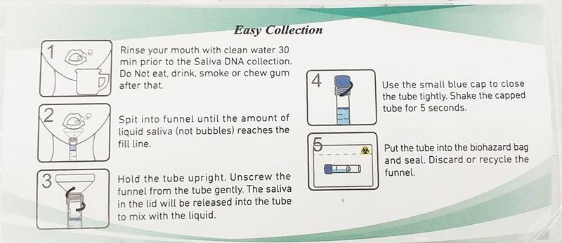 Factory Source Supply Saliva Collection Kit for DNA Specimen Collection Test