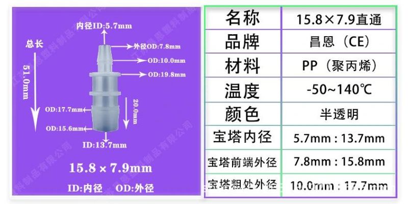 High Temperature Resistance and Corrosion Resistance Plastic Hose Joint Plastic Variable Diameter Straight Plastic PP Plastic Straight Joint