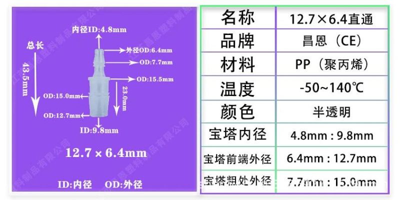 High Temperature Resistance and Corrosion Resistance Plastic Hose Joint Plastic Variable Diameter Straight Plastic PP Plastic Straight Joint