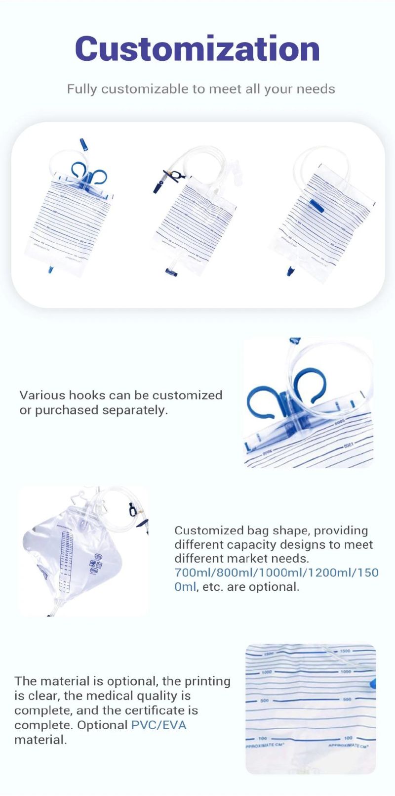 Alps Customize Urobag Female Leg Male Nephrostomy Transparent Urine Bag