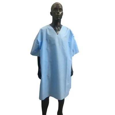 Factory Direct Sale Medical Non Woven Patient Gown with Short Sleeve Hospital Clothing