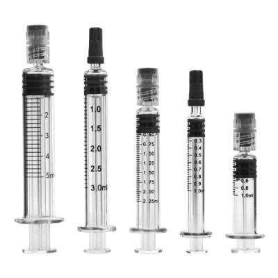 Prefilled Luer Lock Luer Slip Concentrate Oil Glass Syringe with 1ml 2.25ml 3ml 5ml Custom Gold Foil Logo for USA Market