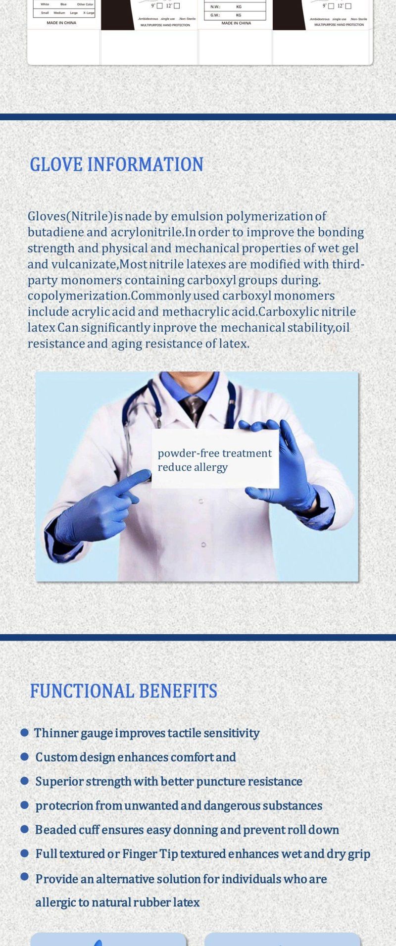 Disposable Examination Nitrile Gloves 100% L/C Sign with Factory