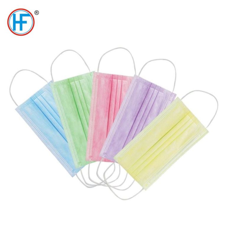 Mdr CE Approved Adult Multicolor Disposable Face Masks with Elastic Earloops 3ply Non-Woven Masks Breathable Colorful