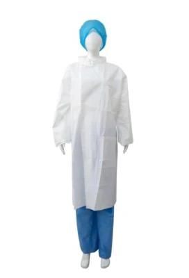 High Quality Disposable Isolation Gown PP&PE Coated Lab Coat with Press Button and Elastic Cuff