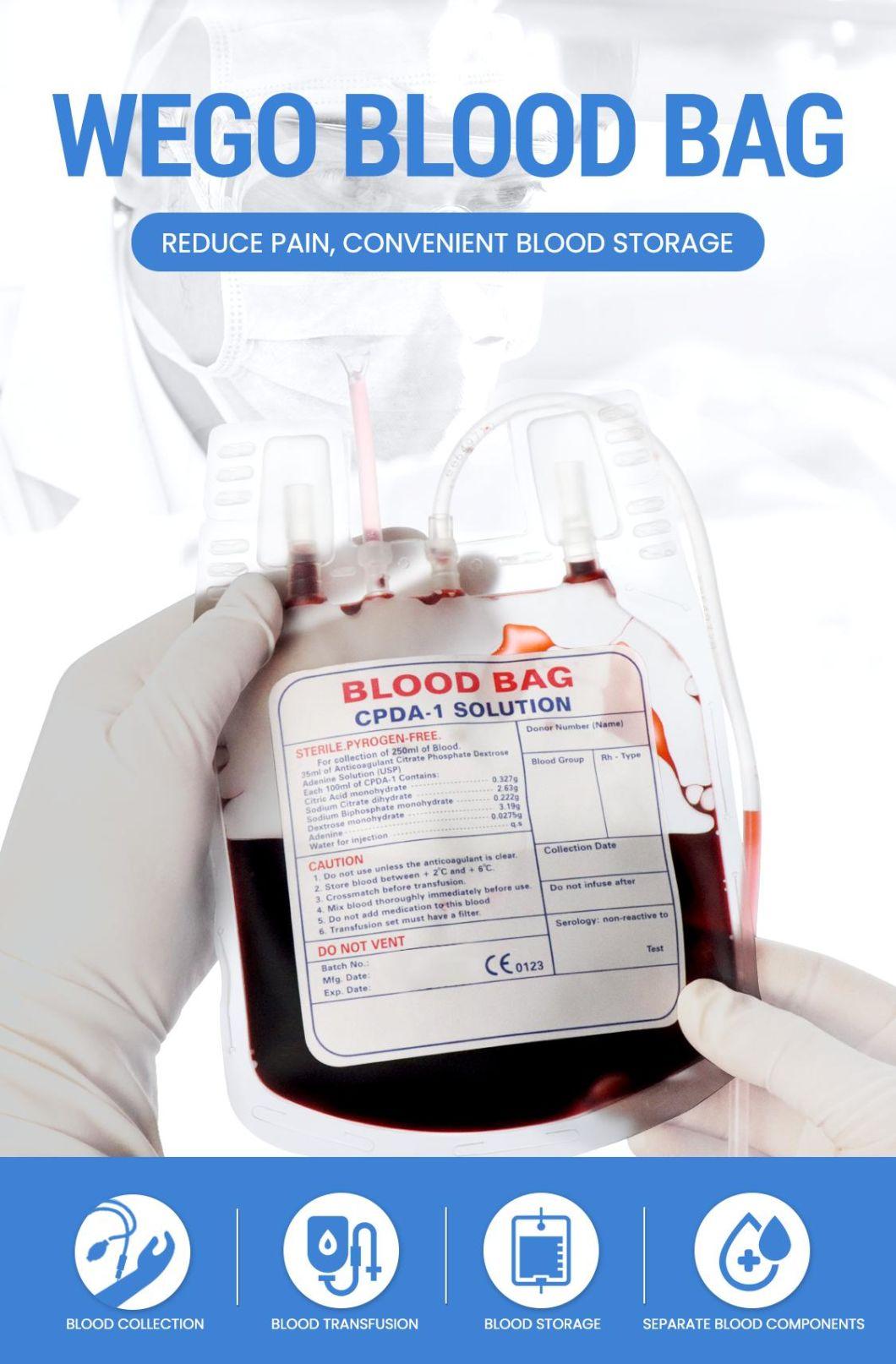 Wego Factory Directly Sale Medical Disposable Blood Bag Single Double Triple Quadruple Blood Transfusion Bag