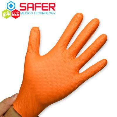 Orange Nitrile Diamond Textured Gloves Industrial Work