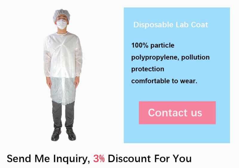 Disposable Hospital Medical Gown PP Lab Coat Non Woven Lab Coat with Knit Cuff