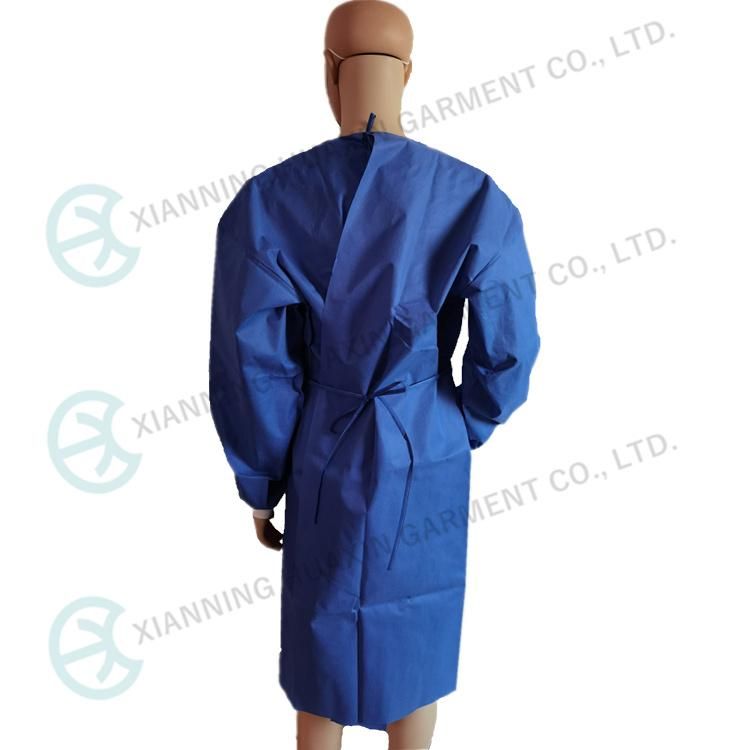 03G Blue SMS Doctors Dress Disposable Medical Isolation Gown Surgical Gown with Knit Cuff for Hospital Operating Theater