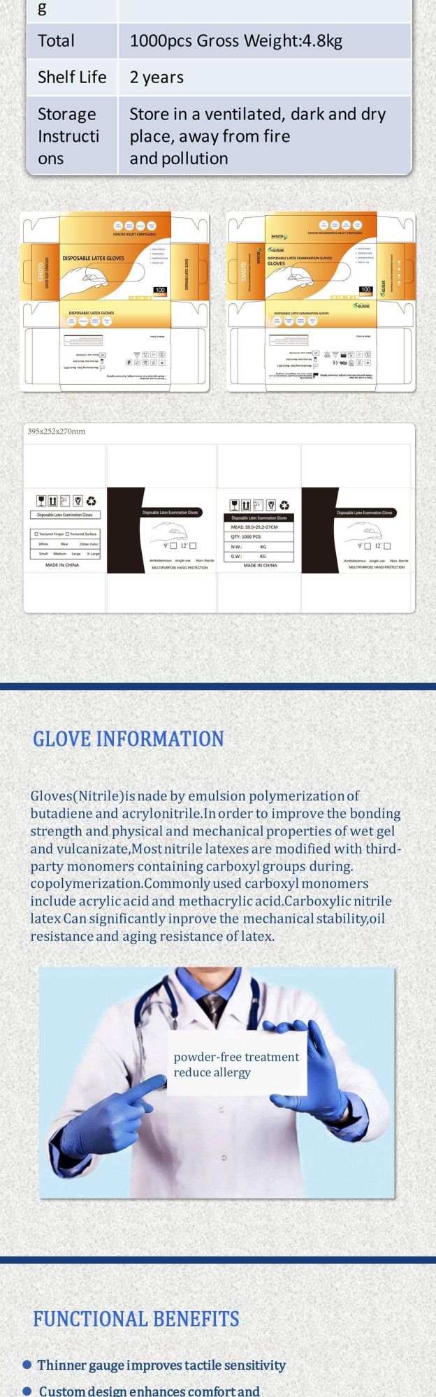 Examination Latex Gloves, Powder Free Disposable, Non Sterile