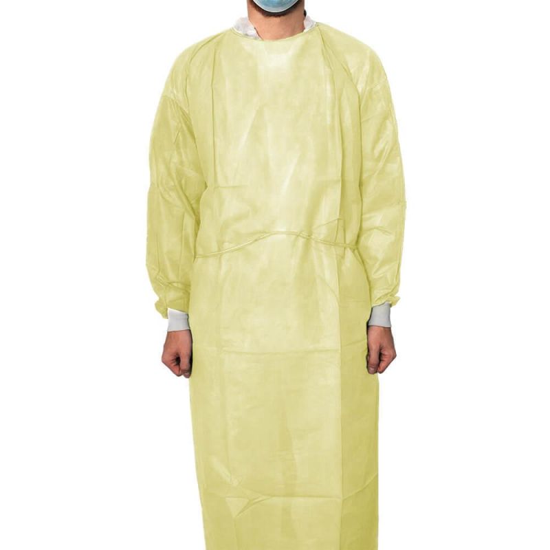 PE Laminated Single Used Gown Yellow Liquid Resistant Gown