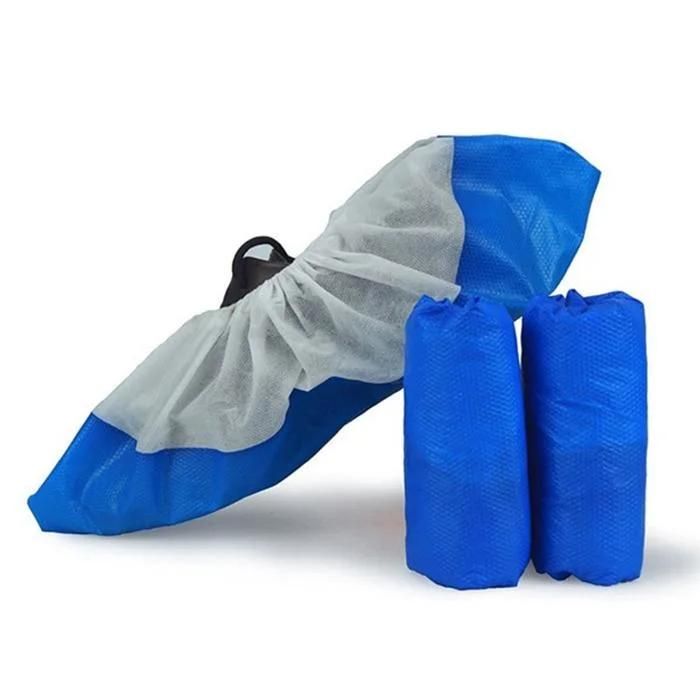 Heavy Weight One-Time Use Blue White Color Handmade Antistatic Dust Free Work Shop CPE Coated Non Slip Shoe Covers