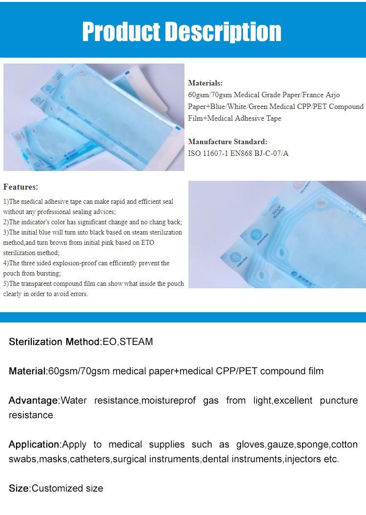 Disposable Medical Self Sealing Sterilization Pouch for Dental
