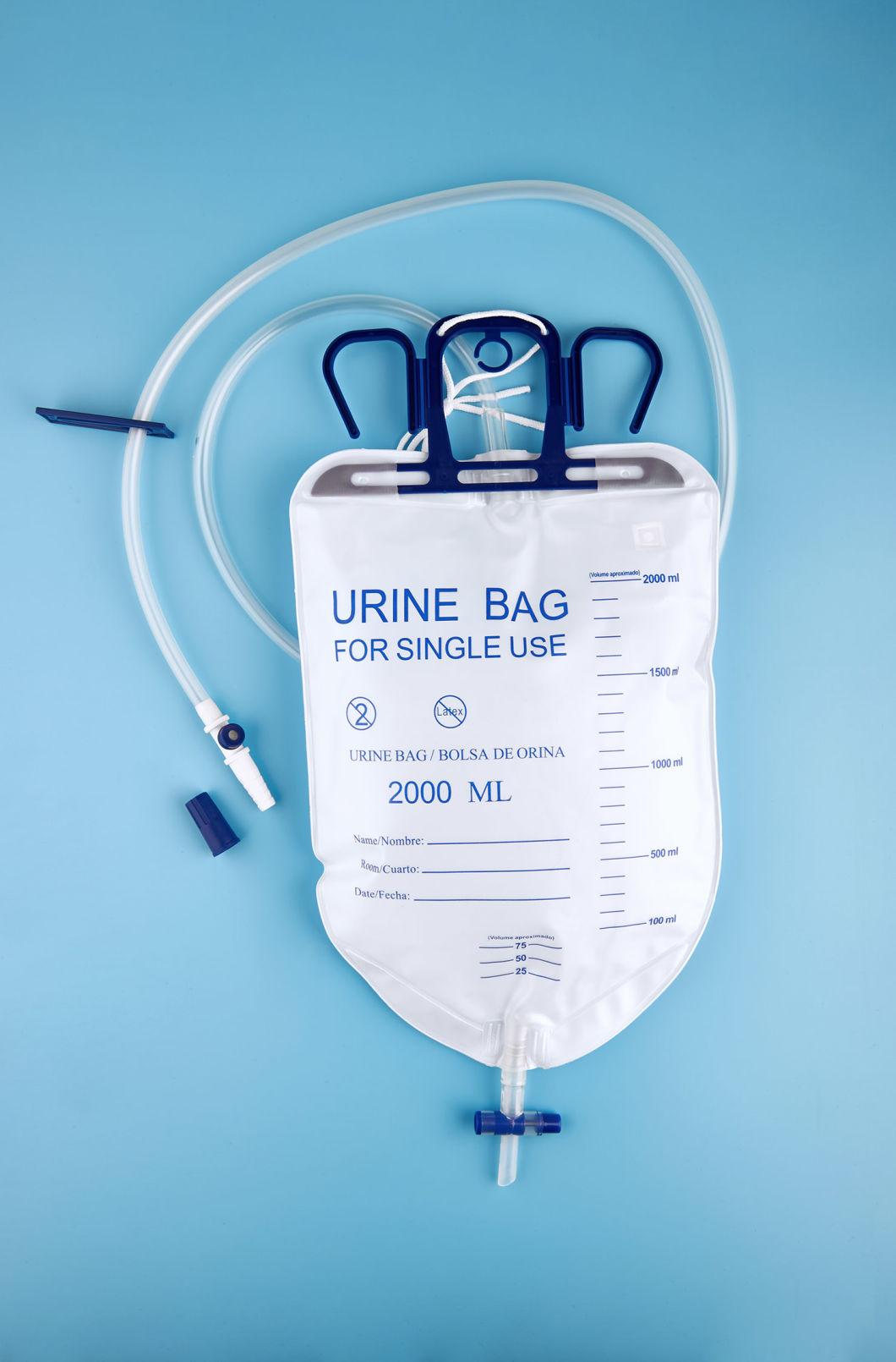 CE Approved 2000ml Disposable PVC Orsterilize Urine Drainage Bags Urine Container with T-Valve