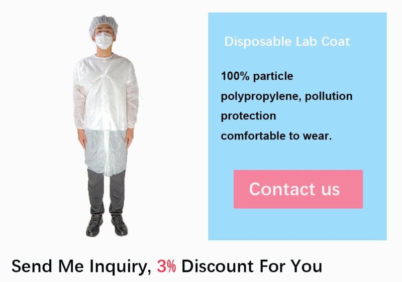 Hot Sale Antistatic White Disposable Waterproof One Size Fit All SMS PP Non Woven Lab Coat for Laboratory with FDA CE Approved