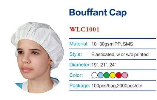 21" Disposable Bouffant Cap with Elastic Non Wowen PP Red Blue White