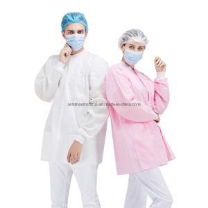 Laboratory Disposable Unisex SMS Lab Coat Dust with Knitted Collar Cuff