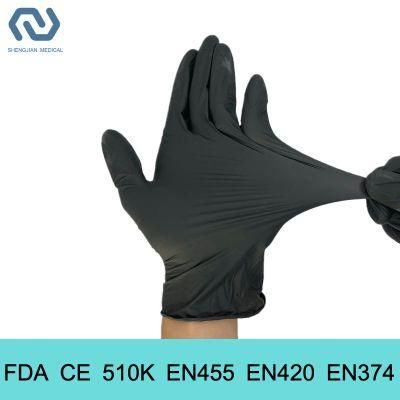 510K En455 Black Powder Free Disposable Nitrile Medical Examination Gloves