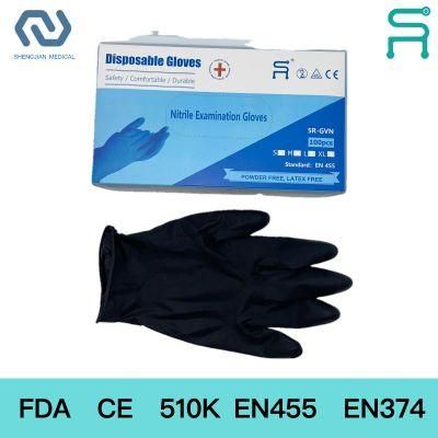 Black Disposable Nitrile Examination Gloves with FDA CE