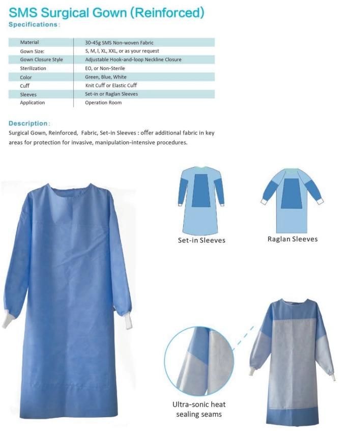Level 3 SMS Sterile Disposable Spunlace Nonwoven Medical Hospital Surgical Gown
