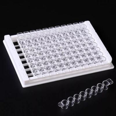 Detachable Elisa Plate 96 Well (8 holesx12 strips) White Frame &amp; Transparent Well Flat Bottom