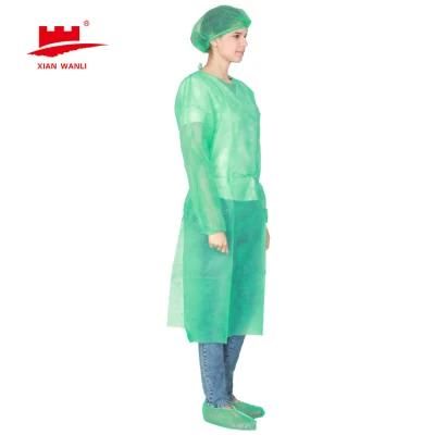 Disposable Blue Green Non Woven Elastic and Knitted Cuffs Isolation Gown