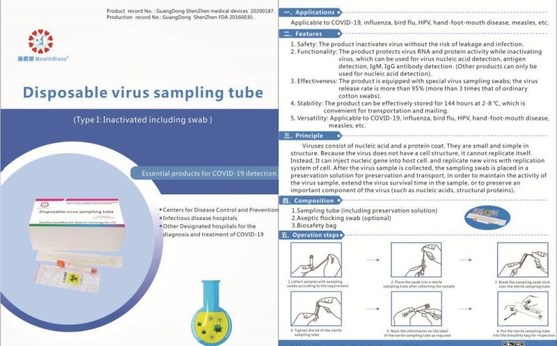 Disposable Virus Sampling Tube for Influenza, Bird Flu, Hpv, Hand-Foot-Mouth Disease, Measles