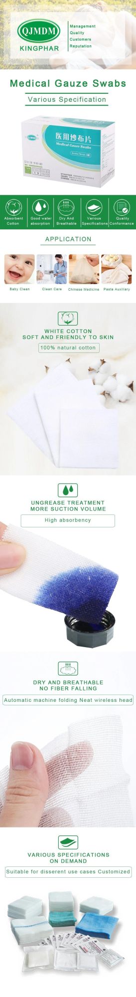 Medical Use Green White Cotton Gauze Swab Surgical Gauze Sponge with Xray