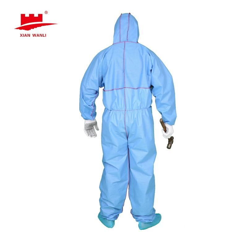 Impervious Lightweight Safety Sterile Protective Suit Disposable Isolation Clothing Coverall with Hooded Knit Cuff