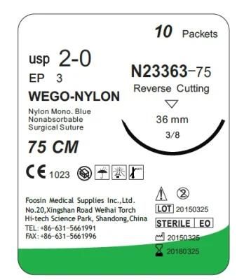 Blue or Black Nylon Surgical Sutures of Wego Brand